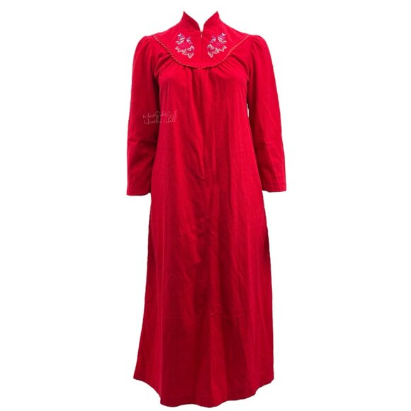 Adonna Vintage Floral Embroidered Ruffle Zip Front Maxi Housecoat Robe - Picture 4 of 6